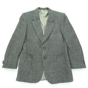 Vintage Harris Tweed Blazer Mens 42R Gray Virgin Wool Scotland Classic 2 Button